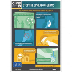 NMC - "COVID-19 - STOP THE SPREAD OF GERMS", 10" Wide x 14" High, Pressure-Sensitive Vinyl Safety Sign - Eagle Tool & Supply