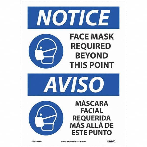 NMC - "Notice - Face Mask Required Beyond This Point", 10" Wide x 14" High, Pressure-Sensitive Vinyl Safety Sign - Eagle Tool & Supply
