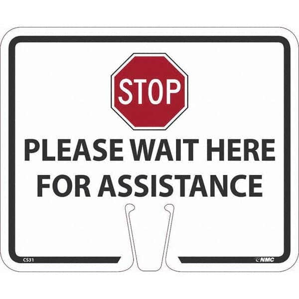 NMC - "Stop - Please Wait Here", 12-5/8" Wide x 10-3/8" High, Rigid Plastic Safety Sign - Eagle Tool & Supply