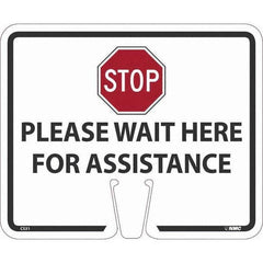 NMC - "Stop - Please Wait Here", 12-5/8" Wide x 10-3/8" High, Rigid Plastic Safety Sign - Eagle Tool & Supply