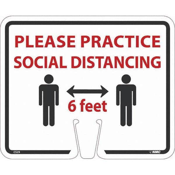 NMC - "Please Practice Social Distancing", 12-5/8" Wide x 10-3/8" High, Rigid Plastic Safety Sign - Eagle Tool & Supply