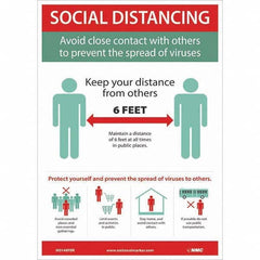 NMC - "COVID-19 - Social Distancing", 10" Wide x 14" High, Pressure-Sensitive Vinyl Safety Sign - Eagle Tool & Supply