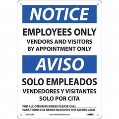 NMC - "Notice - Employees Only", 10" Wide x 14" High, Aluminum Safety Sign - Eagle Tool & Supply