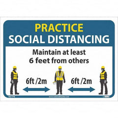 NMC - "Practice Social Distancing", 14" Wide x 10" High, Pressure-Sensitive Vinyl Safety Sign - Eagle Tool & Supply
