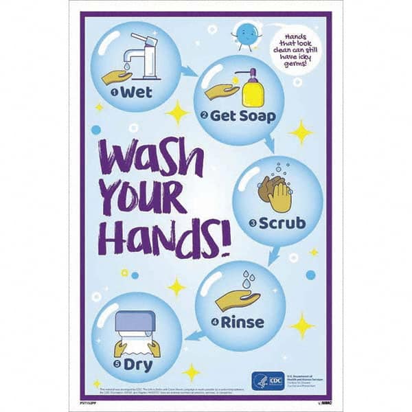 NMC - "COVID-19 - Wash Your Hands", 12" Wide x 18" High, Paper Safety Sign - Eagle Tool & Supply