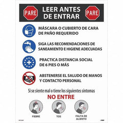 NMC - "COVID-19 - PARE - Leer Antes De Entrar", 18" Wide x 24" High, Paper Safety Sign - Eagle Tool & Supply