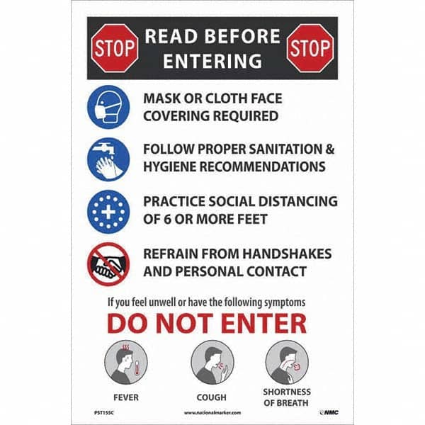NMC - "COVID-19 - STOP - Read Before Entering", 12" Wide x 18" High, Vinyl Safety Sign - Eagle Tool & Supply
