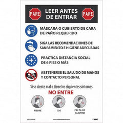 NMC - "COVID-19 - PARE - Leer Antes De Entrar", 12" Wide x 18" High, Paper Safety Sign - Eagle Tool & Supply