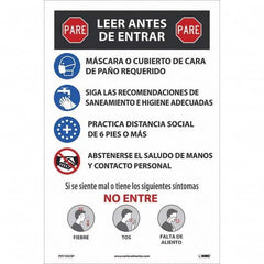 NMC - "COVID-19 - PARE - Leer Antes De Entrar", 12" Wide x 18" High, Vinyl Safety Sign - Eagle Tool & Supply