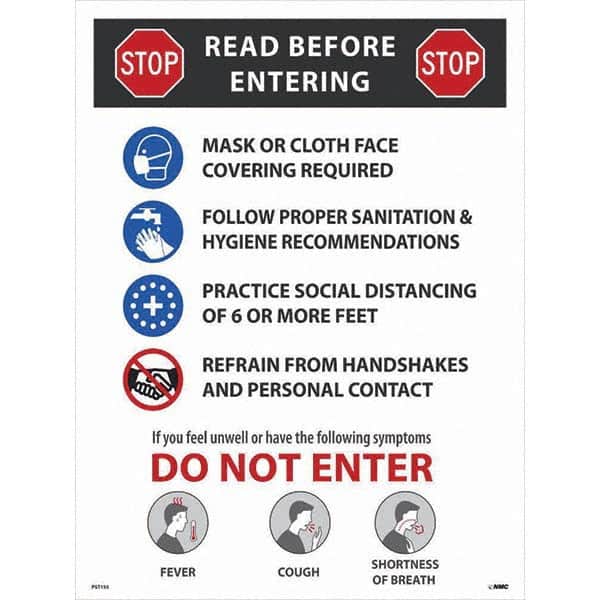NMC - "COVID-19 - STOP - Read Before Entering", 18" Wide x 24" High, Paper Safety Sign - Eagle Tool & Supply