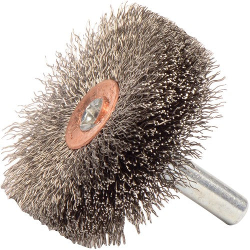 1-3/4″ Stem-Mounted Crimped Wire Wheel, .008″ Stainless Steel Fill, 1/4″ Stem - Eagle Tool & Supply