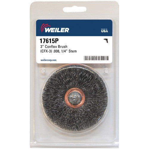 3″ Stem-Mounted Crimped Wire Wheel, .008″ Steel Fill, 1/4″ Stem, Retail Pack - Eagle Tool & Supply