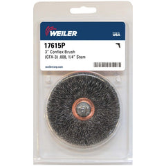 3″ Stem-Mounted Crimped Wire Wheel, .008″ Steel Fill, 1/4″ Stem, Retail Pack - Eagle Tool & Supply