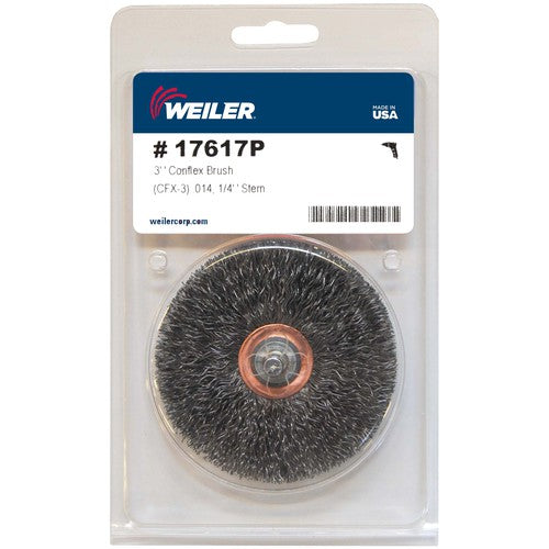 3″ Stem-Mounted Crimped Wire Wheel, .014″ Steel Fill, 1/4″ Stem, Retail Pack - Eagle Tool & Supply