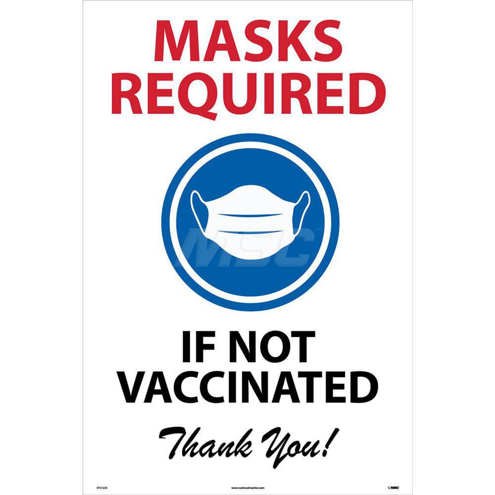 Security & Admittance Sign: ″MASK RECOMMENDED IF NOT VACCINATED″ Plastic, Wall Mount, 36″ High