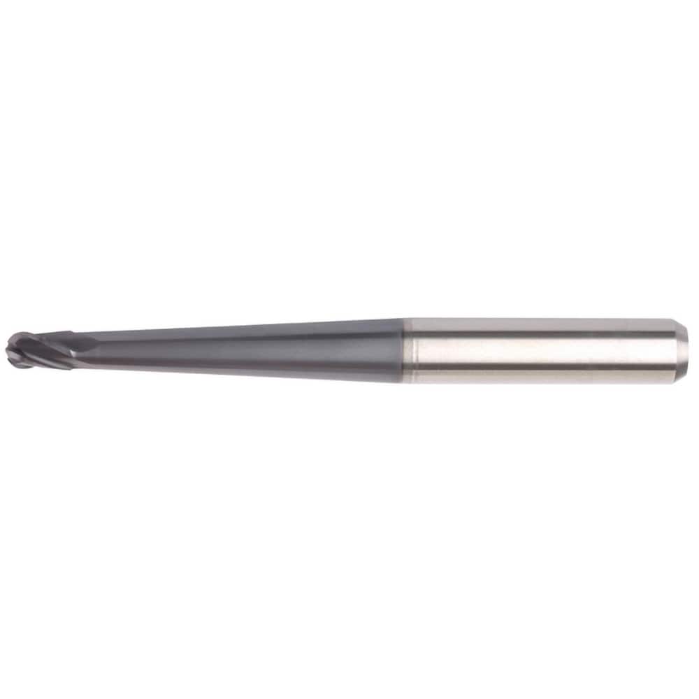 Ball End Mill: 0.315″ Dia, 0.4724″ LOC, 4 Flute, Solid Carbide 100 mm OAL, 10 mm Shank Dia, 30 ° Helix, AlTiN Coated, Single End