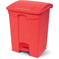 Biohazardous & Step-Open Trash Cans; Label: Unlabeled Trash Can; Capacity (Gal.): 18; Container Shape: Rectangle; Shape: Rectangular; Rectangle; Material: Polyethylene; Overall Diameter: 15.35 in; Overall Height: 26.77 in; Color: Red; Features: Lid Closes