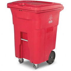 Toter - Biohazardous & Step-Open Trash Cans; Label: Bio-Hazard ; Capacity (Gal.): 96 ; Shape: Rectangular ; Color/Finish: Red ; Material: Polyethylene ; Height (Decimal Inch): 43.2500 - Exact Industrial Supply