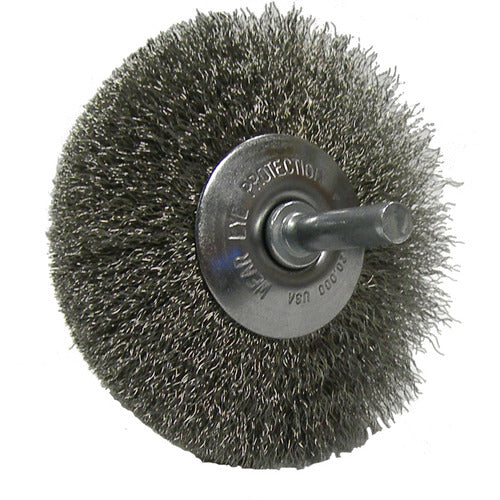 2-1/2″ Stem-Mounted Concave Crimped Wire Wheel, .014″ Stainless Steel Fill, 1/4″ Stem - Eagle Tool & Supply