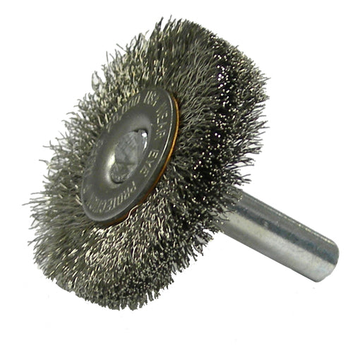 1-1/2″ Stem-Mounted Crimped Wire Radial Wheel, .0118″ Steel Fill, 1/4″ Stem - Eagle Tool & Supply