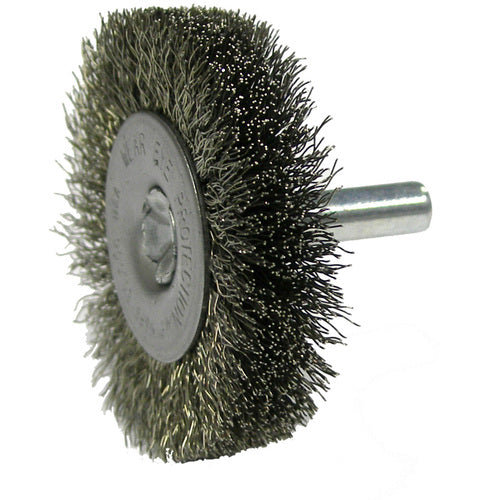 2″ Stem-Mounted Crimped Wire Radial Wheel, .006″ Steel Fill, 1/4″ Stem - Eagle Tool & Supply