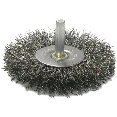 4″ Stem-Mounted Crimped Wire Radial Wheel, .014″ Steel Fill, 1/4″ Stem - Eagle Tool & Supply