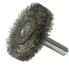1-1/2″ Stem-Mounted Crimped Wire Radial Wheel, .006″ Stainless Steel Fill, 1/4″ Stem - Eagle Tool & Supply