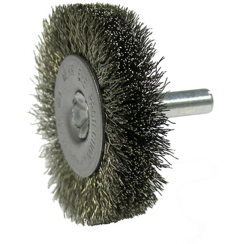 2″ Stem-Mounted Crimped Wire Radial Wheel, .014″ Stainless Steel Fill, 1/4″ Stem - Eagle Tool & Supply