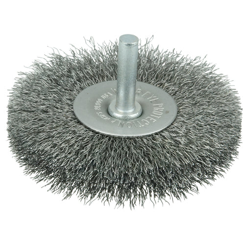 3″ Stem-Mounted Crimped Wire Radial Wheel, .008″ Stainless Steel Fill, 1/4″ Stem - Eagle Tool & Supply