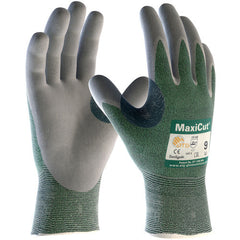 ‎18-570/L Gloves for Cut Protection - MaxiCut - Green 15G Eng Yarn Shell - Gray Nitrile MicroFoam Grip - A2 - Exact Industrial Supply
