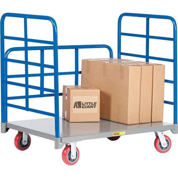 Little Giant - 3,600 Lb Capacity Steel Double End Rack Platform Truck - Steel Deck, 30" OAW, 60" Platform Length, Polyurethane Casters - Eagle Tool & Supply