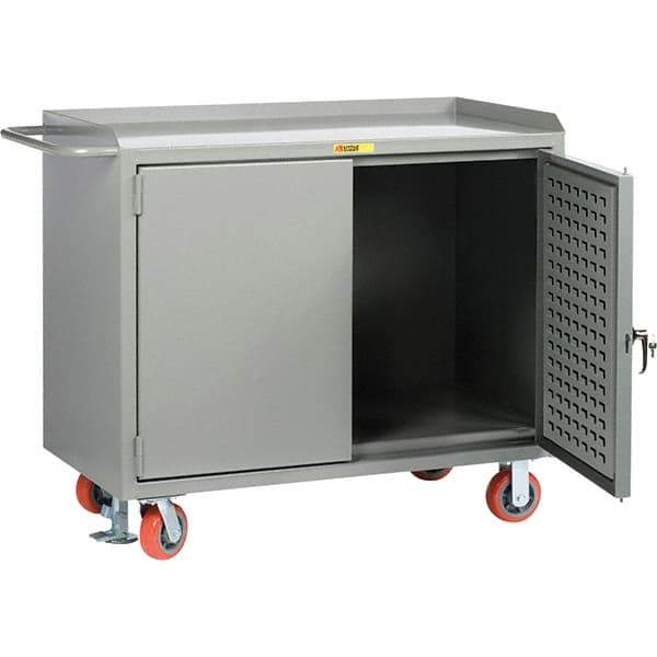 Little Giant - 3,600 Lb Capacity, 2 Shelf, 2 Door Mobile Bench Cabinet with Louvered Panel - 41" Wide x 24" Deep x 43" High, Steel, Gray - Eagle Tool & Supply