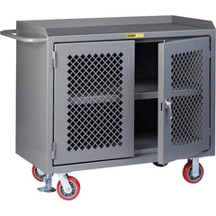 Little Giant - 3,600 Lb Capacity, 3 Shelf, 2 Door Mobile Cabinet Bench - 41" Wide x 24" Deep x 43" High, Steel, Gray - Eagle Tool & Supply