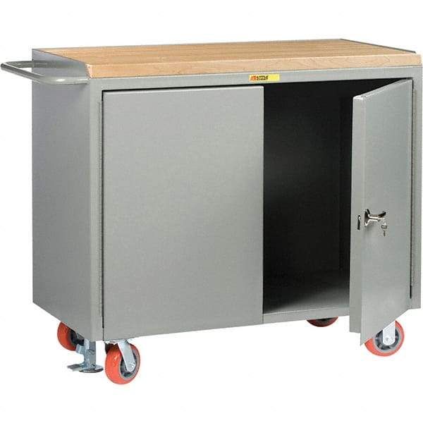 Little Giant - 3,600 Lb Capacity, 2 Door Mobile Service Bench - 41" Wide x 24" Deep x 43" High, Steel, Gray - Eagle Tool & Supply