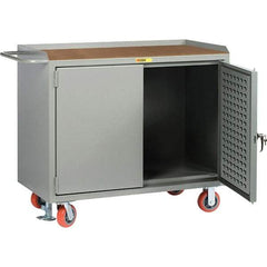 Little Giant - 3,600 Lb Capacity, 2 Shelf, 2 Door Mobile Bench Cabinet with Louvered Panel - 41" Wide x 24" Deep x 43" High, Steel, Gray - Eagle Tool & Supply