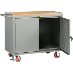 Little Giant - 3,600 Lb Capacity, 2 Shelf, 2 Door Mobile Bench Cabinet with Louvered Panel - 41" Wide x 24" Deep x 43" High, Steel, Gray - Eagle Tool & Supply