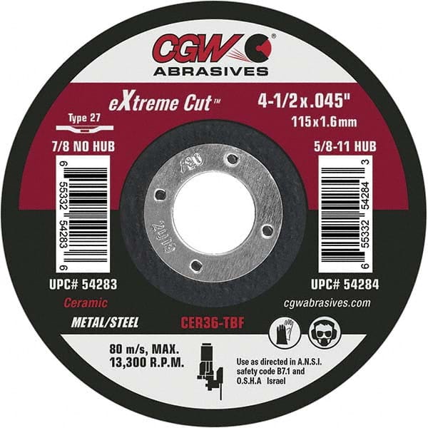 CGW Abrasives - Cutoff Wheels Tool Compatibility: Angle Grinders Wheel Diameter (Inch): 4-1/2 - Eagle Tool & Supply