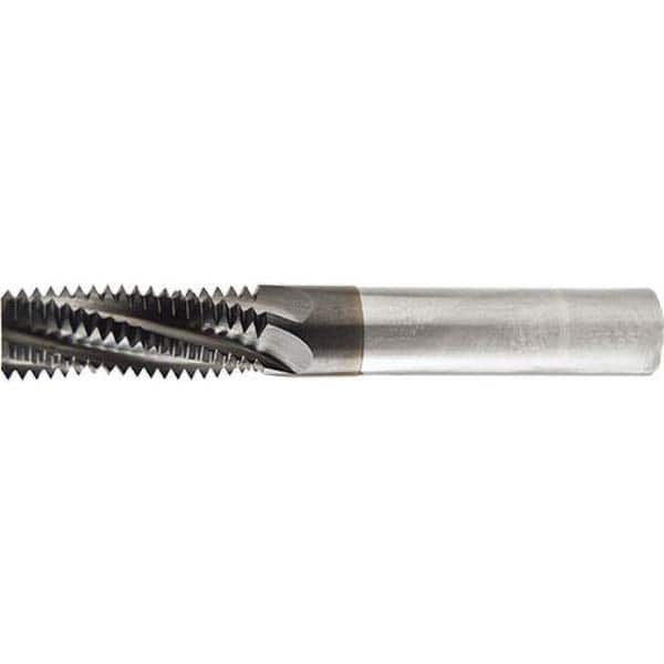 Helical Flute Thread Mill: Internal & External, 4 Flute, 5/16″ Shank Dia, Solid Carbide 0.3″ Cut Dia, 3/4″ LOC, TiAlN Coated