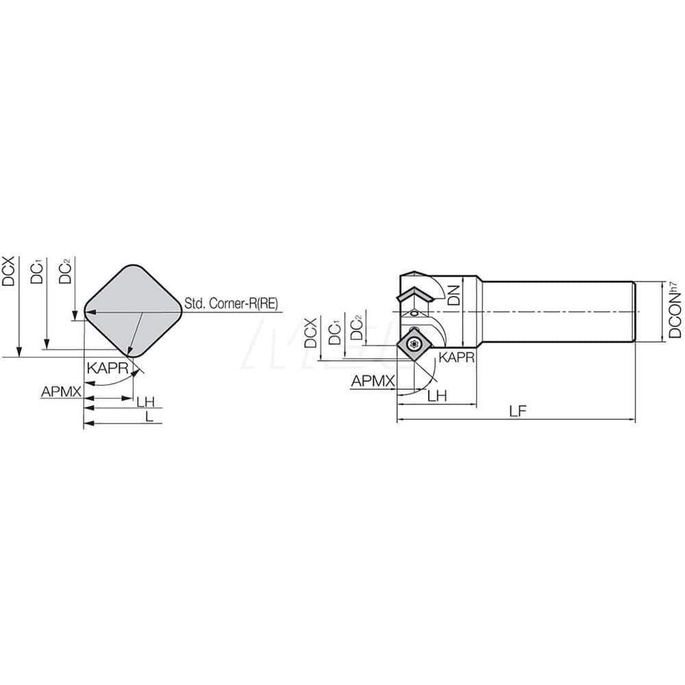 Indexable Chamfer & Angle End Mills; Cutting Diameter (Decimal Inch): 1.4173; Cutting Diameter (mm): 36.00; Minimum Cutting Diameter (mm): 36.00; Maximum Cutting Diameter (mm): 52.00; Lead Angle: 45; Shank Type: Straight Shank; Shank Diameter (mm): 32.000