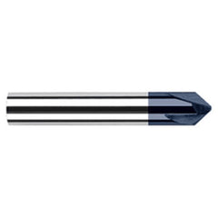 Chamfer Cutters - 0.3750″ (3/8″) Shank Diameter × 15° per side Carbide Flat Chamfer Cutter, 3 Flutes, AlTiN Coated - Exact Industrial Supply