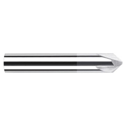 Chamfer Cutters - 0.3750″ (3/8″) Shank Diameter × 45° per side Carbide Flat Chamfer Cutter, 3 Flutes, TiB2 Coated - Exact Industrial Supply