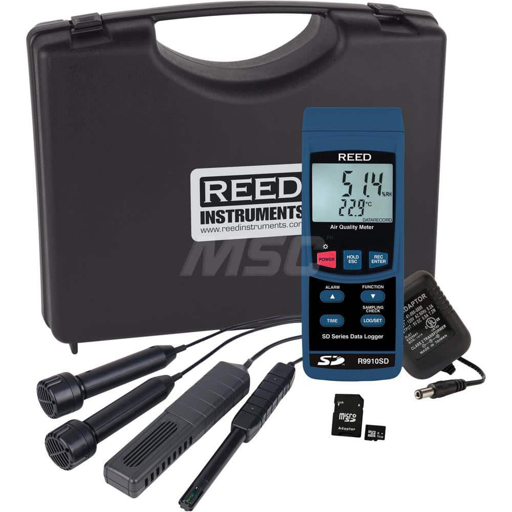 Natural Gas, Carbon Monoxide & Refrigerant Detectors; Type: Data Logging Indoor Air Quality Meter; Function: Measures/Records Oxygen, Carbon Dioxide, Carbon Monoxide, Temperature & Humidity; Accuracy: 999 ppm:  ™40 ppm;1,000 ppm  ™3000 ppm:  ™5% rdg;3,000
