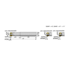 Indexable High-Feed End Mill: 3/4″ Cut Dia, 3/4″ Straight Shank Uses 3 LNMU Inserts, 0.039″ Max Depth, 5″ OAL, Through Coolant