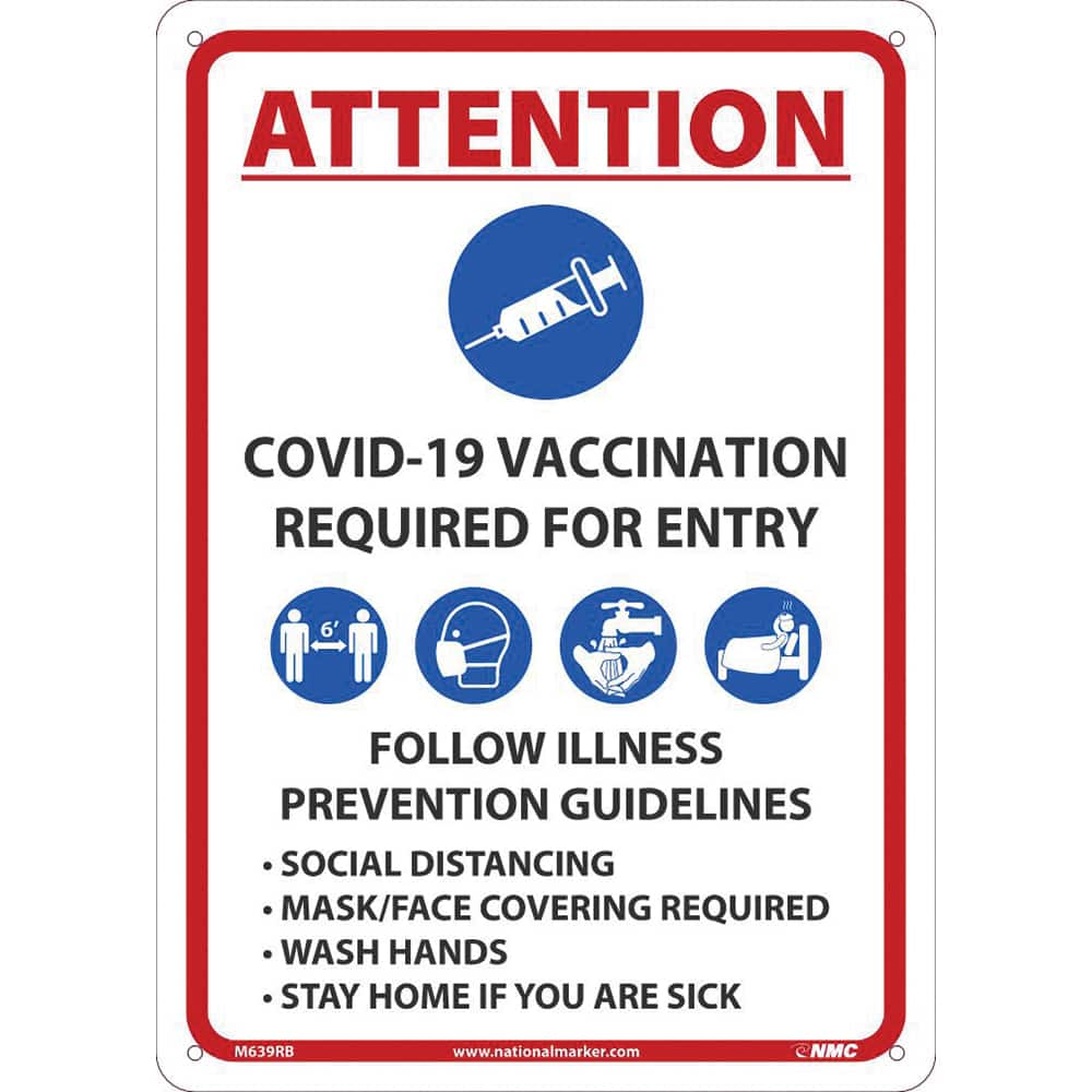 Sign: Rectangle, ″Vaccination Required″ Plastic, 14″ High