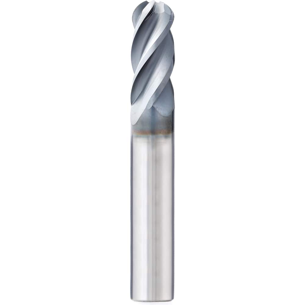 Supermill - Ball End Mills; Mill Diameter (Inch): 3/8 ; Mill Diameter (Decimal Inch): 0.3750 ; Number of Flutes: 4 ; Length of Cut (Inch): 1/2 ; Length of Cut (Decimal Inch): 0.5000 ; Material: Solid Carbide - Exact Industrial Supply