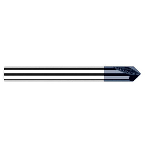 Chamfer Cutters - 0.1875″ (3/16″) Shank Diameter × 30° per side Carbide Pointed Chamfer Cutter, 2 Flutes, AlTiN Coated - Exact Industrial Supply