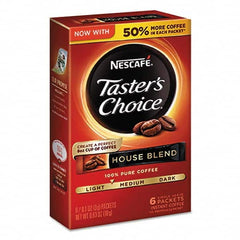 Nescafe - Coffee, Tea & Accessories Breakroom Accessory Type: Coffee Breakroom Accessory Description: Taster's Choice House Blend Instant Coffee, 0.1oz Stick, 6/Box, 12Box/Carton - Eagle Tool & Supply