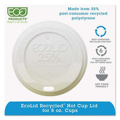 ECO PRODUCTS - EcoLid 25% Recy Content Hot Cup Lid, White, Fits 8 oz Hot Cups, 100/PK, 10 PK/CT - Eagle Tool & Supply