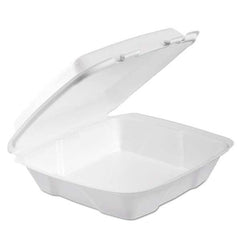 DART - Foam Hinged Lid Container, 1-Comp, 9 x 9 2/5 x 3, White, 100/Bag, 2 Bag/Carton - Eagle Tool & Supply