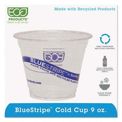 ECO PRODUCTS - BlueStripe 25% Recycled Content Cold Cups, 9 oz, Clear/Blue, 50/Pk, 20 Pk/Ct - Eagle Tool & Supply